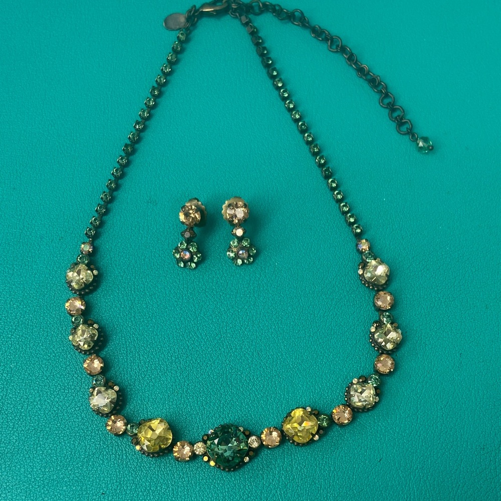Sorrelli Green and Yellow Crystal Necklace Set